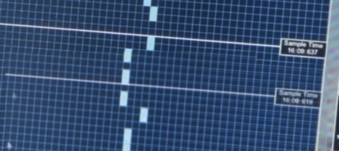 The signal, comprised of identical-length pulses at different frequencies.